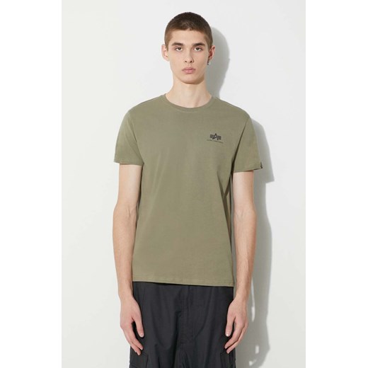 Alpha Industries t-shirt bawełniany Basic T Small Logo kolor zielony gładki 188505.11 ze sklepu PRM w kategorii T-shirty męskie - zdjęcie 173407774