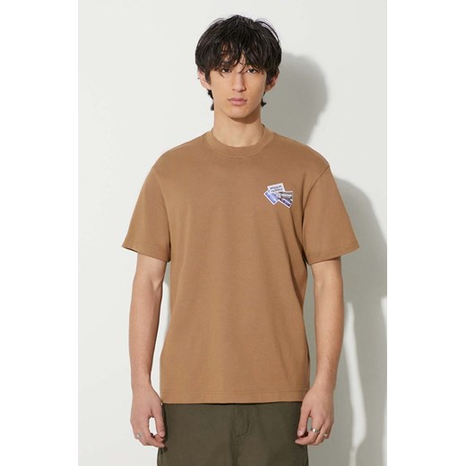 Lacoste t-shirt bawełniany męski kolor brązowy z aplikacją ze sklepu PRM w kategorii T-shirty męskie - zdjęcie 173408390