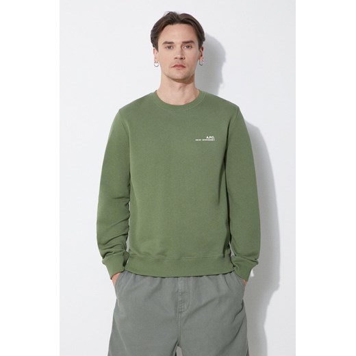 A.P.C. bluza bawełniana sweat item męska kolor zielony gładka COFBQ-H27608 ze sklepu PRM w kategorii Bluzy męskie - zdjęcie 173408861