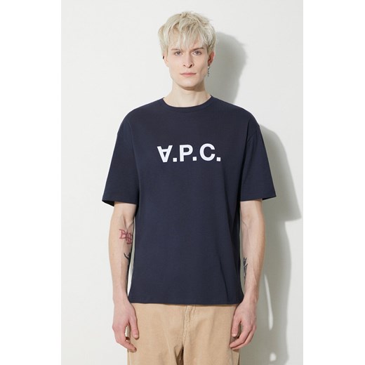 A.P.C. t-shirt bawełniany T-Shirt River męski kolor granatowy z nadrukiem COFDW.H26324.IAK ze sklepu PRM w kategorii T-shirty męskie - zdjęcie 173409361