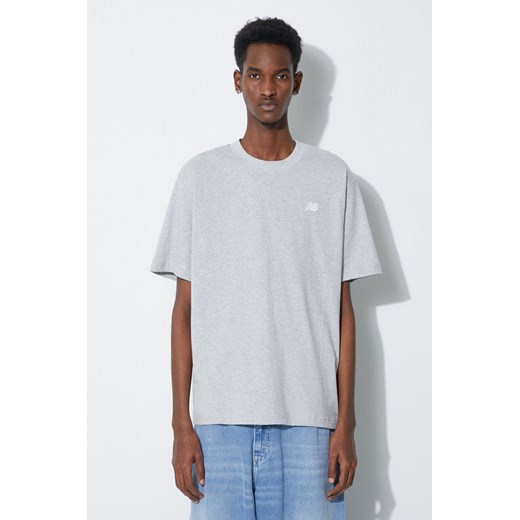 New Balance t-shirt bawełniany Essentials Cotton męski kolor szary melanżowy MT41509AG ze sklepu PRM w kategorii T-shirty męskie - zdjęcie 173409441