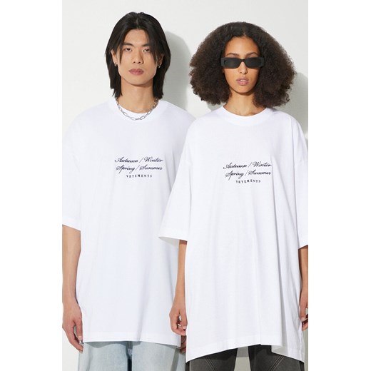 VETEMENTS t-shirt bawełniany 4 Seasons Embroidered Logo T-Shirt kolor biały z aplikacją UE64TR720W ze sklepu PRM w kategorii T-shirty męskie - zdjęcie 173409543