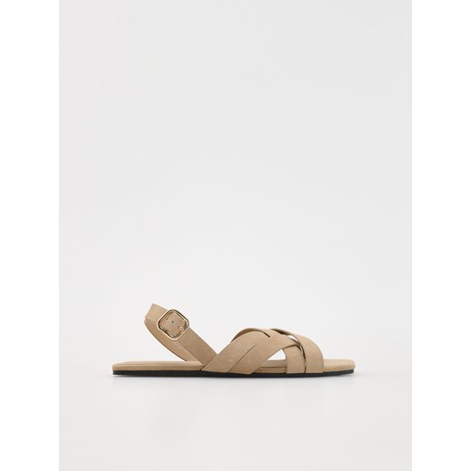 Reserved - Skórzane sandały z paskami - beżowy ze sklepu Reserved w kategorii Sandały damskie - zdjęcie 173411801