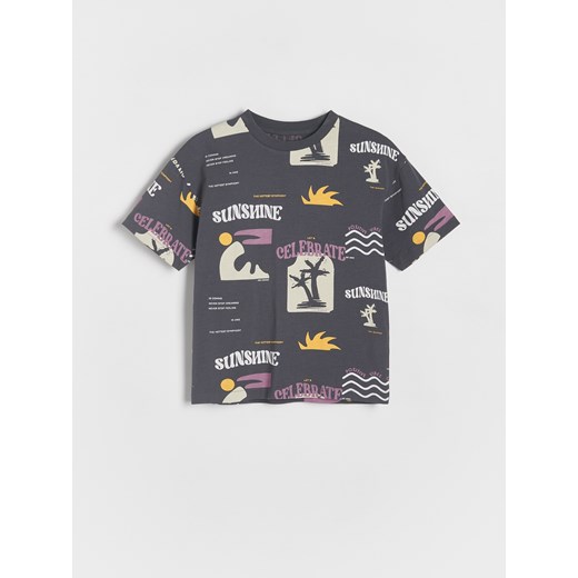 Reserved - Bawełniany t-shirt z nadrukiem - ciemnoszary ze sklepu Reserved w kategorii T-shirty chłopięce - zdjęcie 173412454