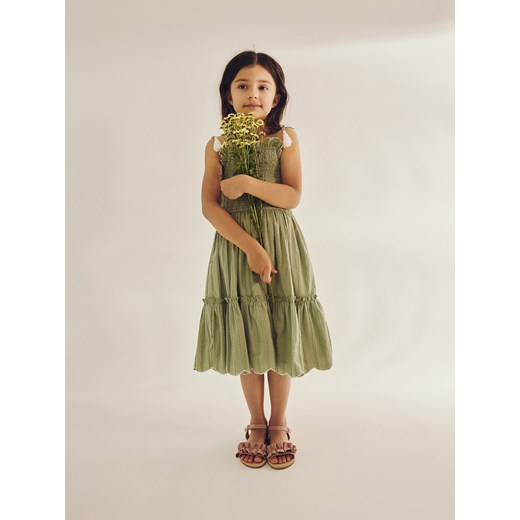 Reserved - Bawełniana sukienka na ramiączkach - oliwkowy ze sklepu Reserved w kategorii Sukienki dziewczęce - zdjęcie 173412502