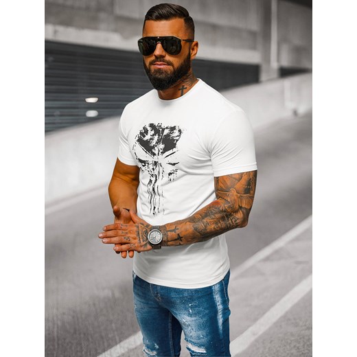 T-shirt męski slim fit biały OZONEE NB/MT3045Z Ozonee XL ozonee.pl