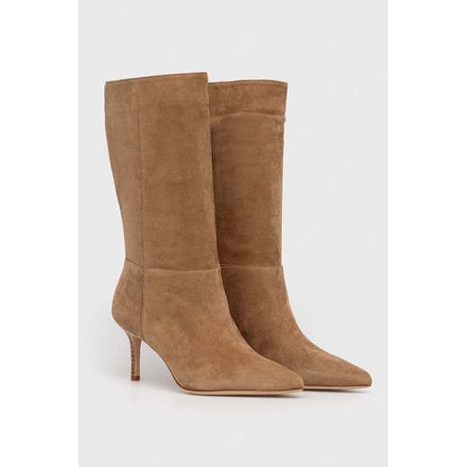 Lauren Ralph Lauren kozaki zamszowe Leannah damskie kolor beżowy na szpilce 802942517001 ze sklepu ANSWEAR.com w kategorii Kozaki damskie - zdjęcie 173420714