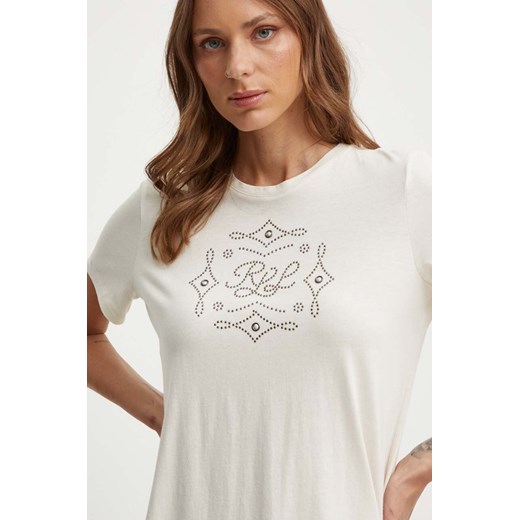 Lauren Ralph Lauren t-shirt damski kolor beżowy 200940495 ze sklepu ANSWEAR.com w kategorii Bluzki damskie - zdjęcie 173420893