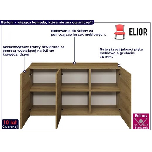 Wisząca komoda z gładkim frontem dąb hikora - Berloni 3X Elior One Size Edinos.pl