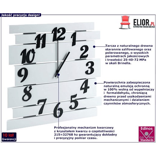 Biały zegar ścienny - Samar Elior One Size Edinos.pl