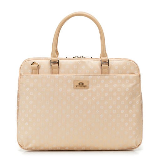 Damska torba na laptopa 14" z żakardu w monogram kremowa ze sklepu WITTCHEN w kategorii Torby na laptopa - zdjęcie 173427330