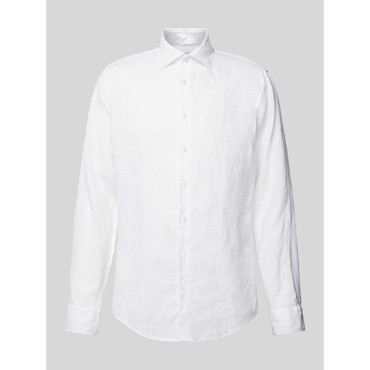 Koszula lniana o kroju slim fit z kołnierzykiem typu kent ze sklepu Peek&Cloppenburg  w kategorii Koszule męskie - zdjęcie 173428892
