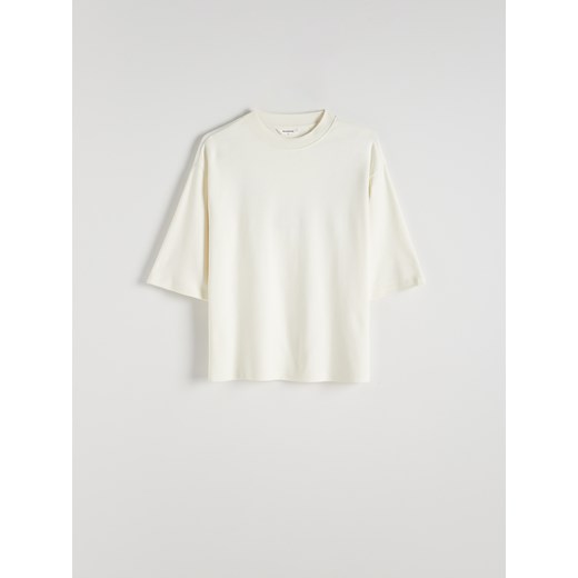 Reserved - Gładki T-shirt oversize - złamana biel Reserved S Reserved