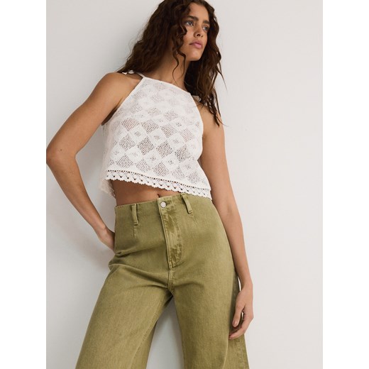 Reserved - Top z ażurowym splotem - biały ze sklepu Reserved w kategorii Bluzki damskie - zdjęcie 173436703