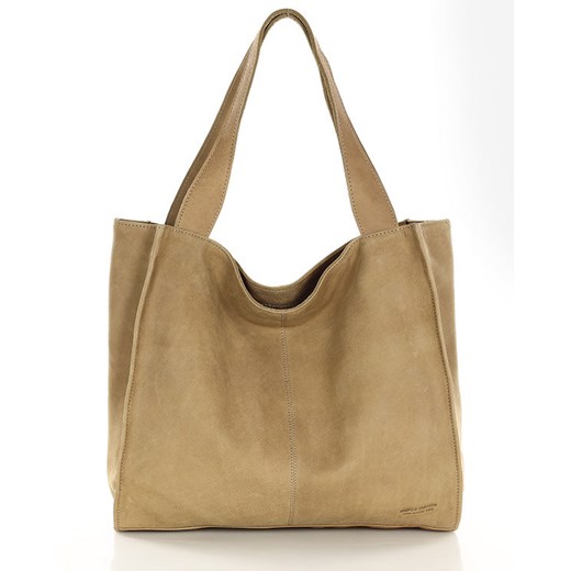Duża torba shopper skórzana sogni d'oro - MARCO MAZZINI beżowa ze sklepu Verostilo w kategorii Torby Shopper bag - zdjęcie 173438252