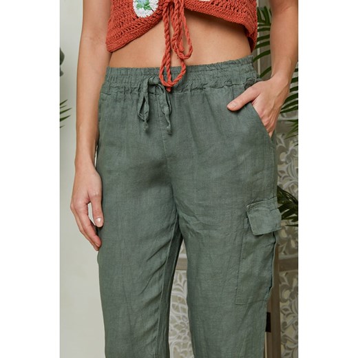 Lin Passion Lniane spodnie w kolorze khaki Lin Passion 40/42 Limango Polska okazja