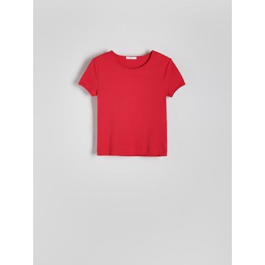 Reserved - T-shirt z merceryzowanej bawełny - czerwony ze sklepu Reserved w kategorii Bluzki damskie - zdjęcie 173443090