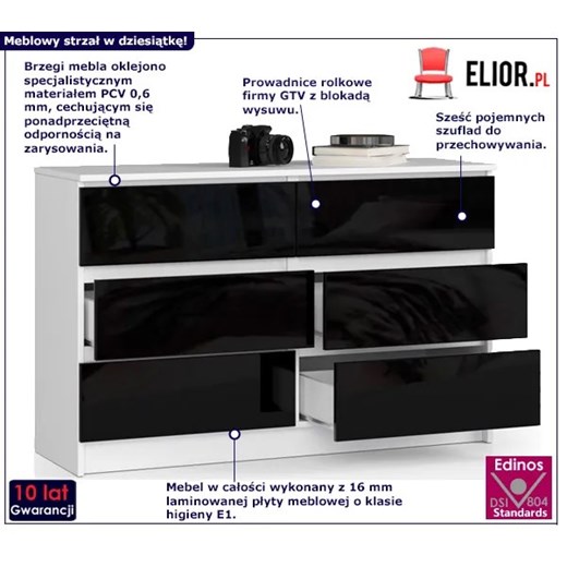 Komoda do biura z szufladami biała + czarny połysk - Mirus 4X Elior One Size Edinos.pl