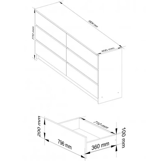 Komoda z szufladami do sypialni biały + grafit połysk - Olin 4X Elior One Size Edinos.pl