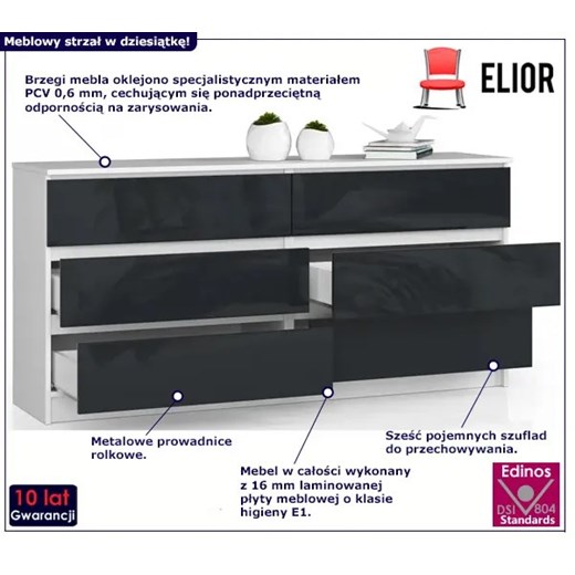 Komoda z szufladami do sypialni biały + grafit połysk - Olin 4X Elior One Size Edinos.pl