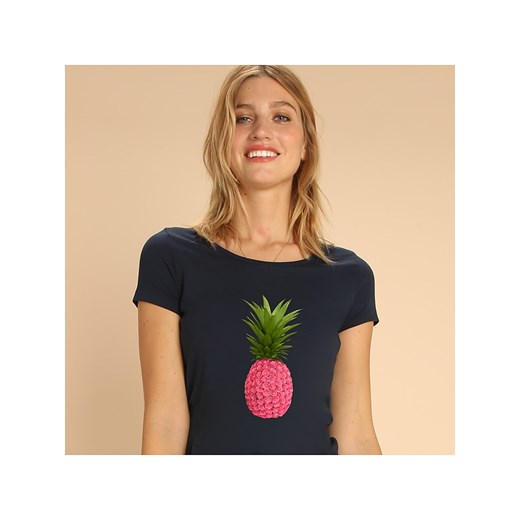 WOOOP Koszulka &quot;Floral pineapple&quot; w kolorze granatowym ze sklepu Limango Polska w kategorii Bluzki damskie - zdjęcie 173448364