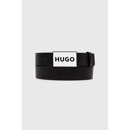 HUGO pasek skórzany męski kolor czarny 50522861 ze sklepu ANSWEAR.com w kategorii Paski męskie - zdjęcie 173451553