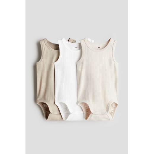 H & M - Body bez rękawów 3-pak - Beżowy ze sklepu H&M w kategorii Odzież dla niemowląt - zdjęcie 173452981