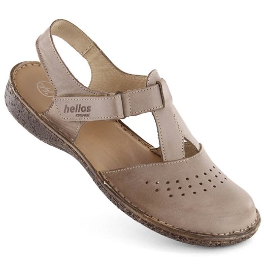 Skórzane sandały damskie komfortowe pełne beżowe Helios 128.02 beżowy Helios 36 ButyModne.pl
