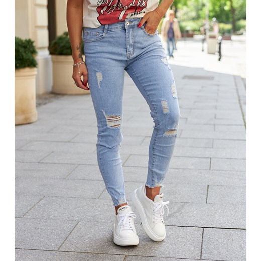 Niebieskie jeansy slim z przetarciami Carrara ze sklepu gemre w kategorii Jeansy damskie - zdjęcie 173461863