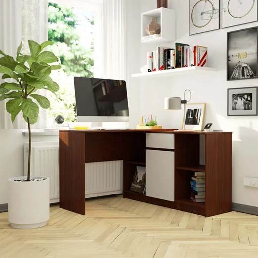 Biurko narożne z komodą wenge + biały - Klemin 4X Elior One Size Edinos.pl
