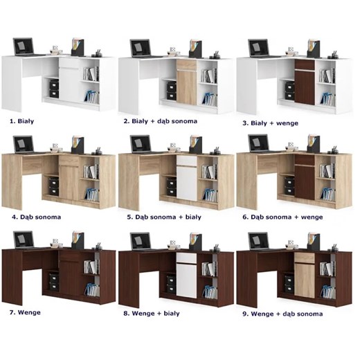 Biurko narożne z komodą wenge + biały - Klemin 4X Elior One Size Edinos.pl