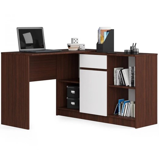 Biurko narożne z komodą wenge + biały - Klemin 4X Elior One Size Edinos.pl
