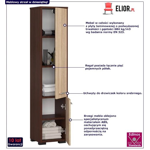 Regał łazienkowy z drzwiczkami wenge + dąb sonoma - Laro 3X Elior One Size Edinos.pl wyprzedaż