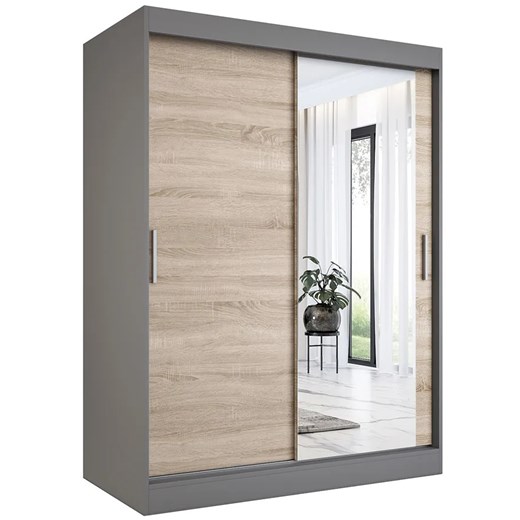 Szafa przesuwna antracyt + dąb sonoma 150 cm P7-S49 ze sklepu Edinos.pl w kategorii Szafy - zdjęcie 173464252