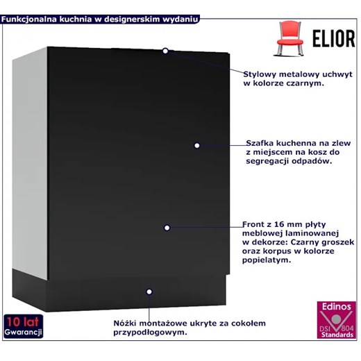 Szafka kuchenna pod zlew 60 cm - Carbon 15X Elior One Size okazja Edinos.pl