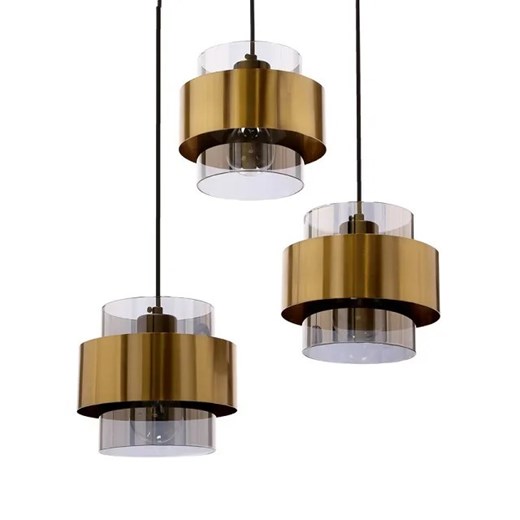 Elegancka lampa wisząca z trzema kloszami w mosiężnych okręgach - V102-Benoti Lumes One Size Edinos.pl