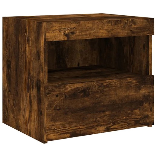 Podświetlana szafka nocna z półką i szufladą przydymiony dąb - Lefrok ze sklepu Edinos.pl w kategorii Stoliki i szafki nocne - zdjęcie 173465321