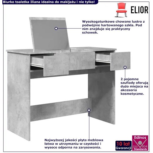 Biurko toaletka do makijażu szarość betonu - Iliana Elior One Size Edinos.pl