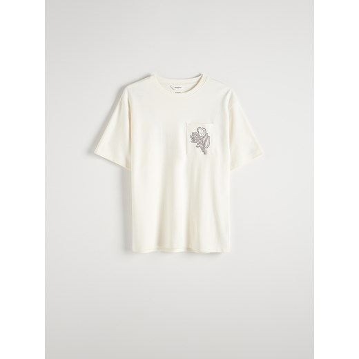 Reserved - T-shirt oversize z haftem - złamana biel Reserved L Reserved