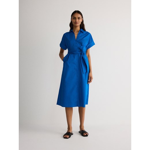 Reserved - Koszulowa sukienka midi - niebieski ze sklepu Reserved w kategorii Sukienki - zdjęcie 173470764