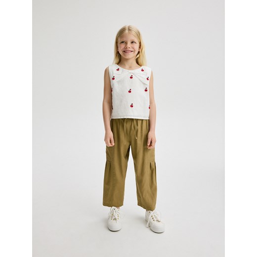 Reserved - Spodnie culotte z lnem - oliwkowy ze sklepu Reserved w kategorii Spodnie dziewczęce - zdjęcie 173470773