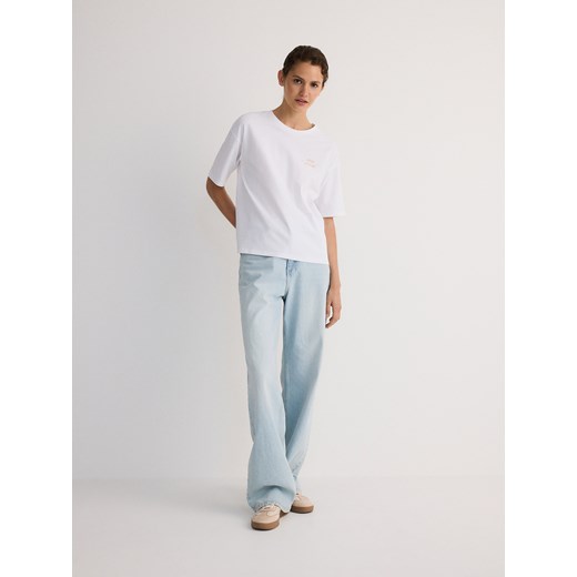 Reserved - T-shirt z napisem - biały Reserved L Reserved