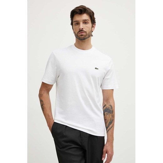 Lacoste t-shirt bawełniany męski kolor biały gładki ze sklepu ANSWEAR.com w kategorii T-shirty męskie - zdjęcie 173473634
