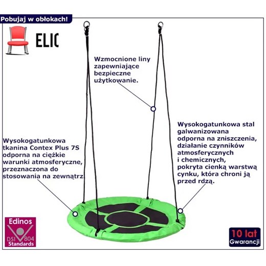 Zielona okrągła huśtawka bocianie gniazdo 100 cm - Asepi Elior One Size Edinos.pl