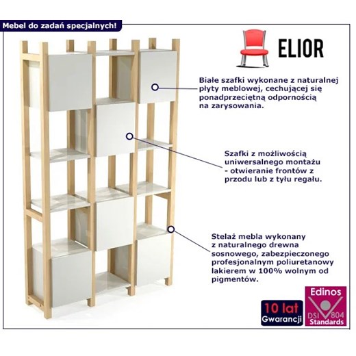 Biały regał na książki do salonu - Pikos Elior One Size Edinos.pl