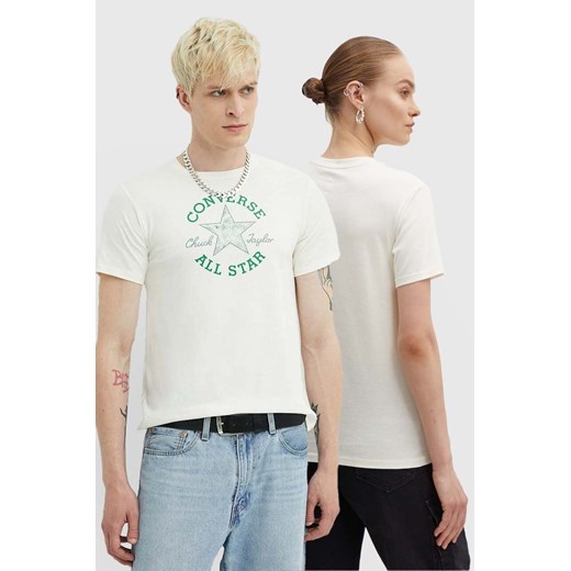 Converse t-shirt bawełniany kolor beżowy z nadrukiem 10026362-A04 ze sklepu ANSWEAR.com w kategorii T-shirty męskie - zdjęcie 173478530