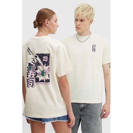Kaotiko t-shirt bawełniany kolor beżowy z nadrukiem AN014-01S-G00 ze sklepu ANSWEAR.com w kategorii T-shirty męskie - zdjęcie 173478571