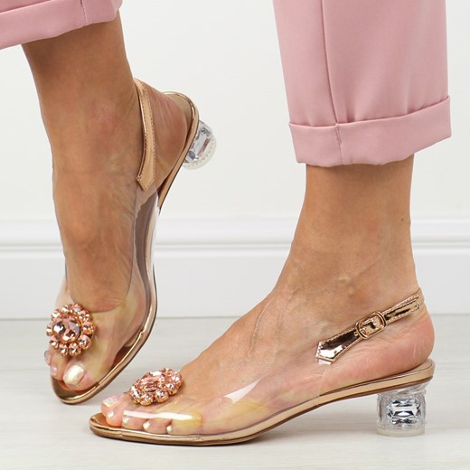 Różowe silikonowe sandały damskie na obcasie z kryształami, transparen ze sklepu suzana.pl w kategorii Sandały damskie - zdjęcie 173488010