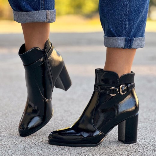 Czarne lakierowane botki damskie słupek Sergio Leone Bt324 Sergio Leone 40 suzana.pl