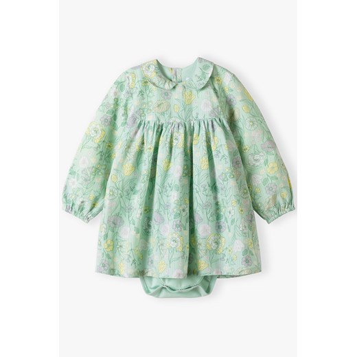 Sukienko- body dla niemowlaka - zielone w kwiaty - długi rękaw - 5.10.15. ze sklepu 5.10.15 w kategorii Sukienki niemowlęce - zdjęcie 173499493